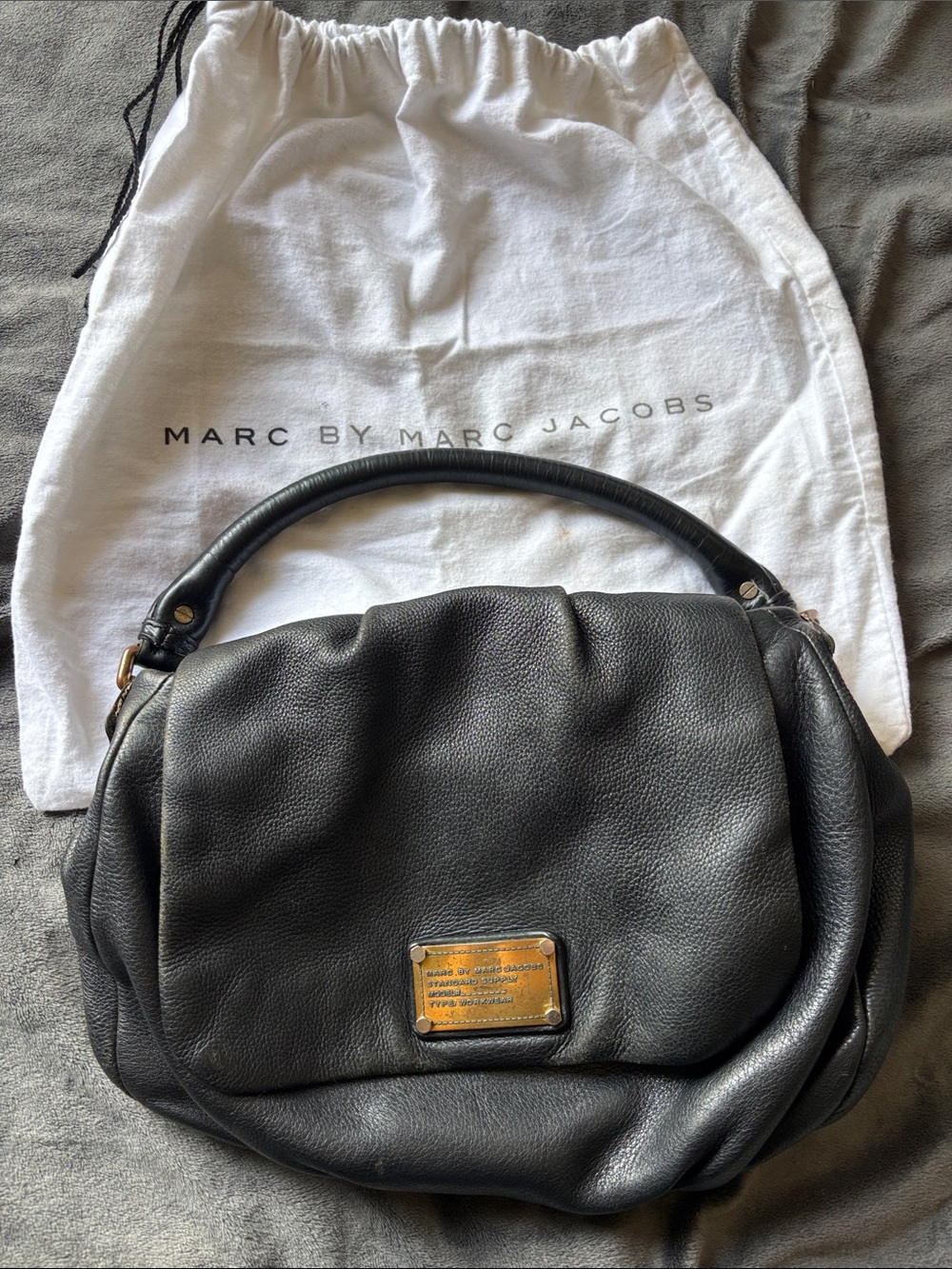 Vintage Marc by Marc Jacobs Pebbled Leather Shoulder Bag with Gold Plaque